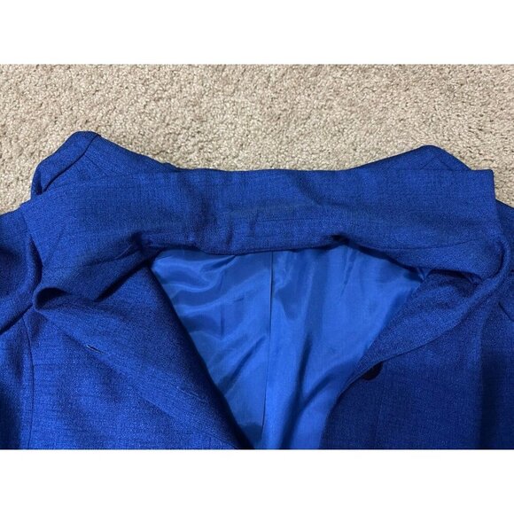HENRY LEE Vintage Blazer Skirt Suit Set Cobalt Blue Sz Petite 12 Office READ - Picture 12 of 16